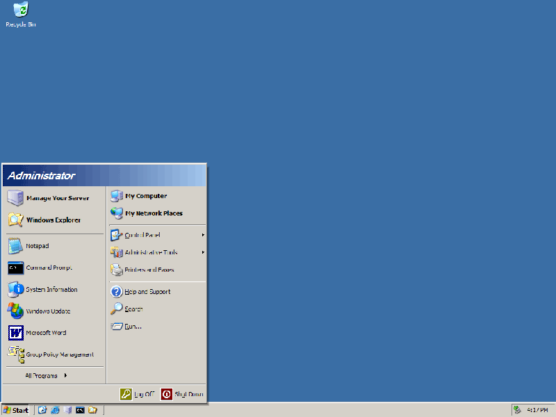 Windows server 2003 screen