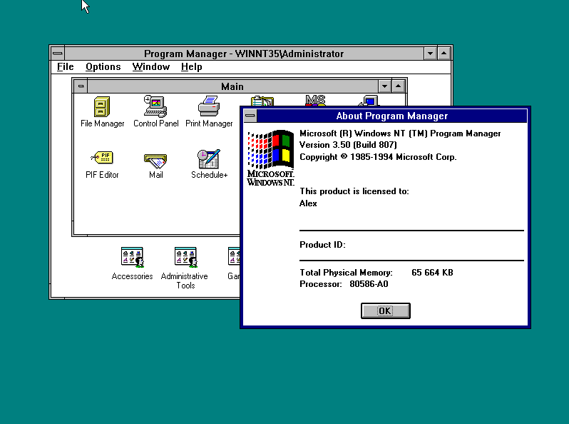 Windows NT 3.5 screen